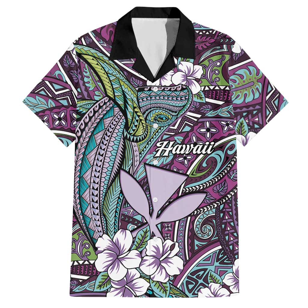 Personalised Hawaii Tribal Humpback Whale Hawaiian Shirt Poni Hibiscus Seamless Pattern LT9 Purple - Polynesian Pride