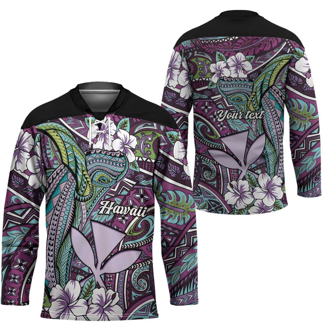 Personalised Hawaii Tribal Humpback Whale Hockey Jersey Poni Hibiscus Seamless Pattern LT9 - Polynesian Pride