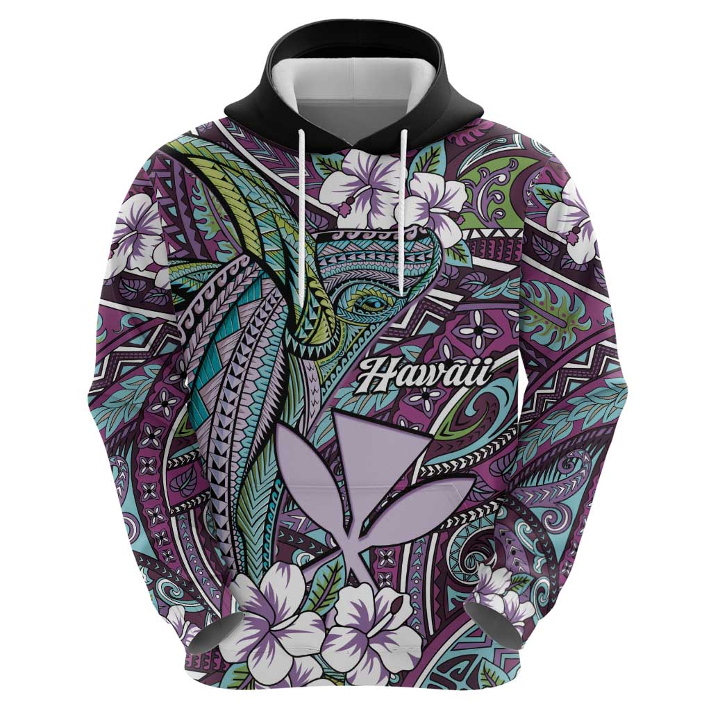 Personalised Hawaii Tribal Humpback Whale Hoodie Poni Hibiscus Seamless Pattern LT9 - Polynesian Pride