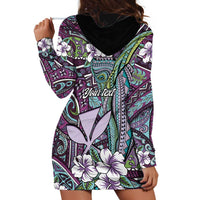 Personalised Hawaii Tribal Humpback Whale Hoodie Dress Poni Hibiscus Seamless Pattern LT9 - Polynesian Pride