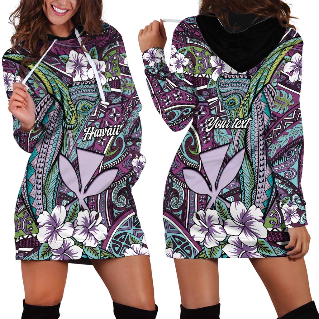 Personalised Hawaii Tribal Humpback Whale Hoodie Dress Poni Hibiscus Seamless Pattern LT9 - Polynesian Pride