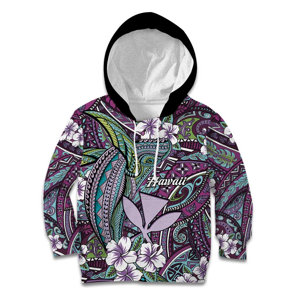 Personalised Hawaii Tribal Humpback Whale Kid Hoodie Poni Hibiscus Seamless Pattern