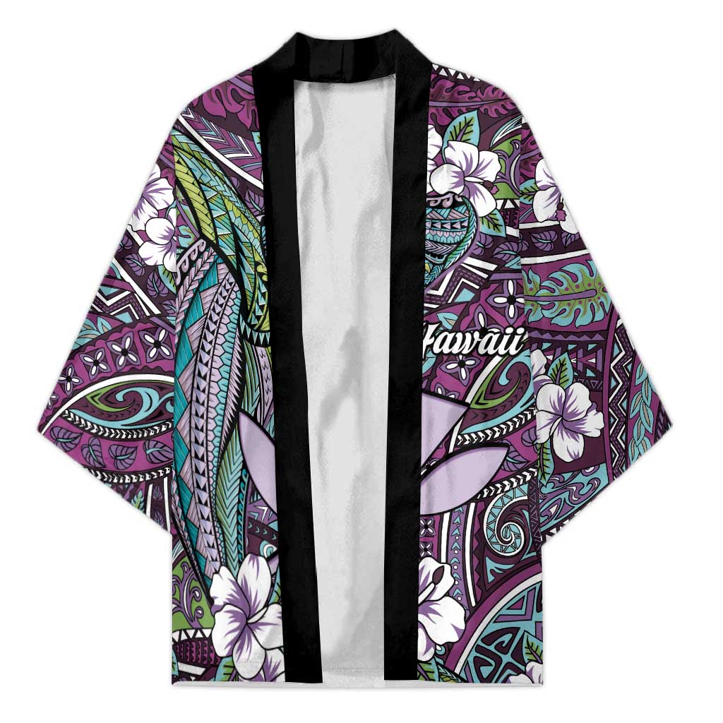Personalised Hawaii Tribal Humpback Whale Kimono Poni Hibiscus Seamless Pattern LT9 Unisex Purple - Polynesian Pride