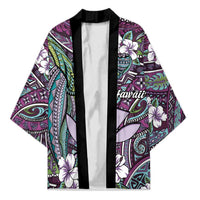 Personalised Hawaii Tribal Humpback Whale Kimono Poni Hibiscus Seamless Pattern LT9 Unisex Purple - Polynesian Pride