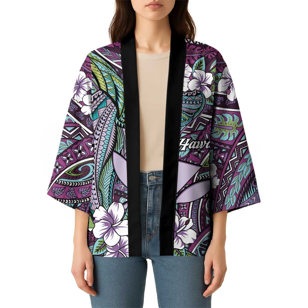 Personalised Hawaii Tribal Humpback Whale Kimono Poni Hibiscus Seamless Pattern LT9 - Polynesian Pride