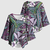 Personalised Hawaii Tribal Humpback Whale Kimono Sleeve Blouse Poni Hibiscus Seamless Pattern LT9 - Polynesian Pride