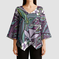 Personalised Hawaii Tribal Humpback Whale Kimono Sleeve Blouse Poni Hibiscus Seamless Pattern LT9 - Polynesian Pride