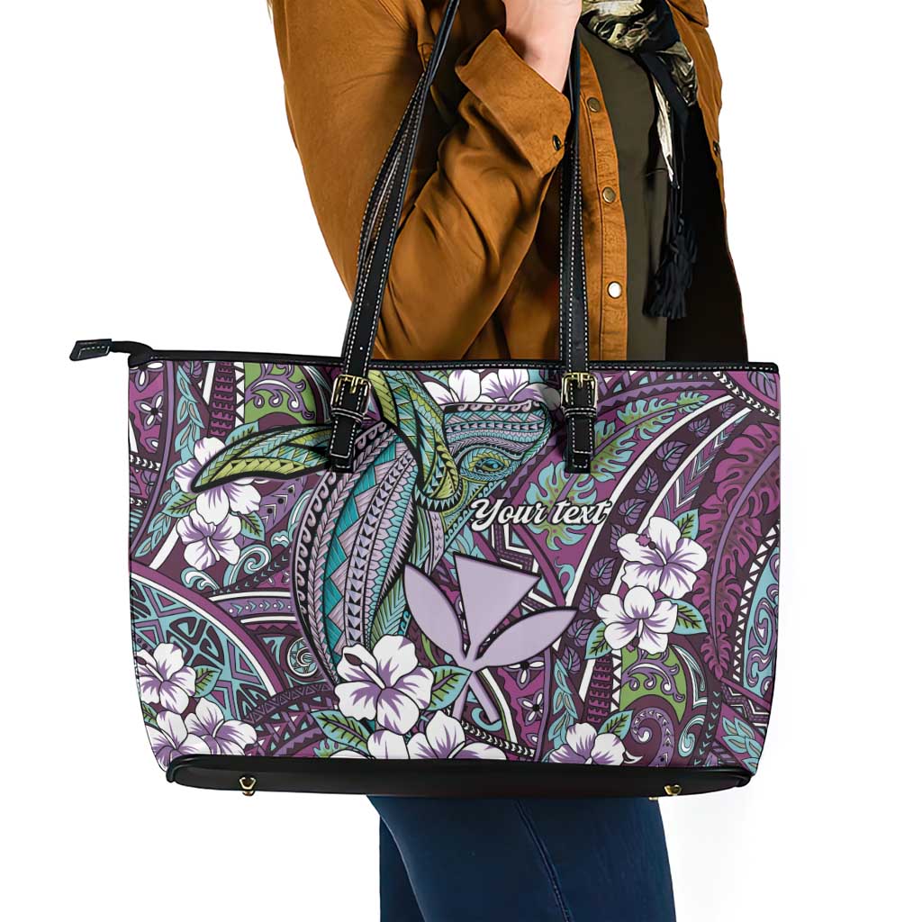 Personalised Hawaii Tribal Humpback Whale Leather Tote Bag Poni Hibiscus Seamless Pattern LT9 - Polynesian Pride