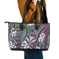 Personalised Hawaii Tribal Humpback Whale Leather Tote Bag Poni Hibiscus Seamless Pattern LT9 - Polynesian Pride