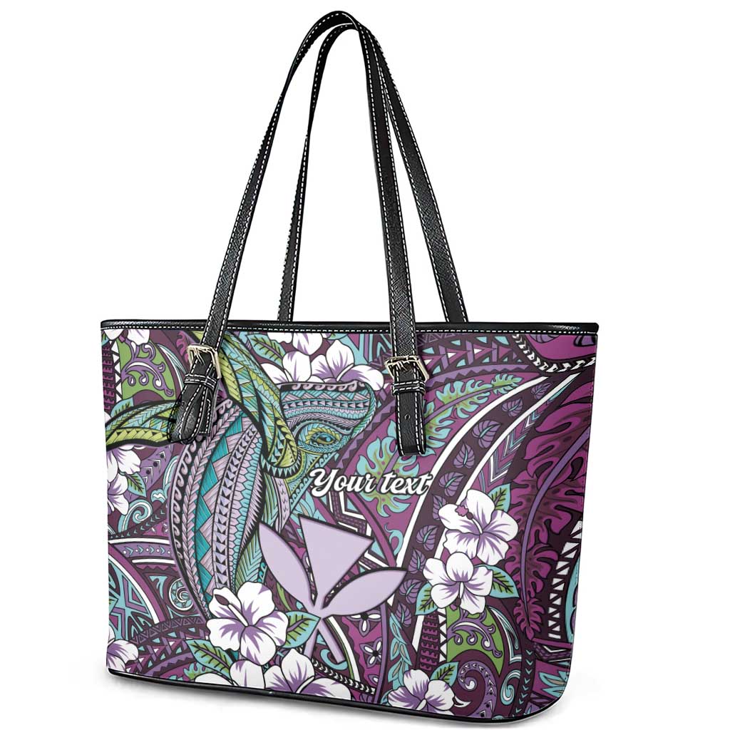 Personalised Hawaii Tribal Humpback Whale Leather Tote Bag Poni Hibiscus Seamless Pattern LT9 - Polynesian Pride