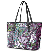 Personalised Hawaii Tribal Humpback Whale Leather Tote Bag Poni Hibiscus Seamless Pattern LT9 - Polynesian Pride