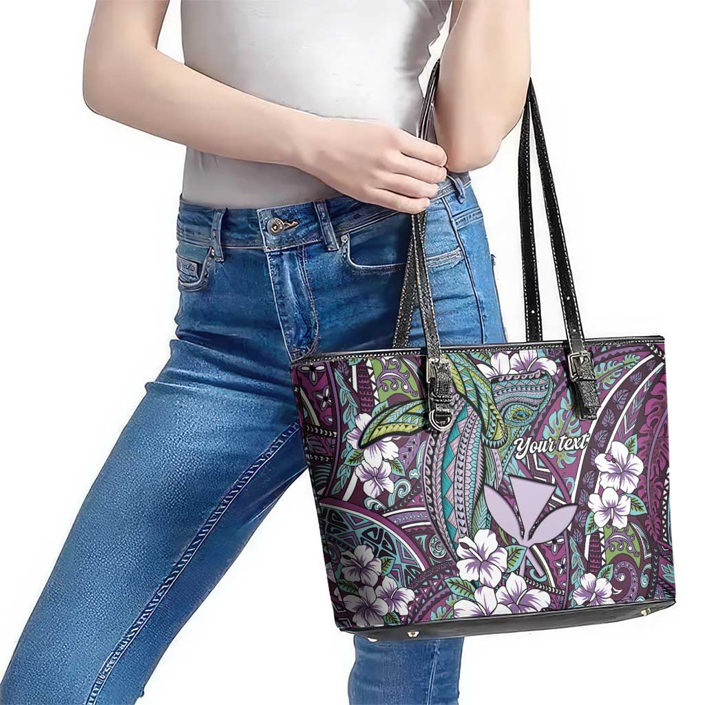 Personalised Hawaii Tribal Humpback Whale Leather Tote Bag Poni Hibiscus Seamless Pattern LT9 - Polynesian Pride