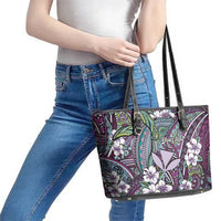 Personalised Hawaii Tribal Humpback Whale Leather Tote Bag Poni Hibiscus Seamless Pattern LT9 - Polynesian Pride