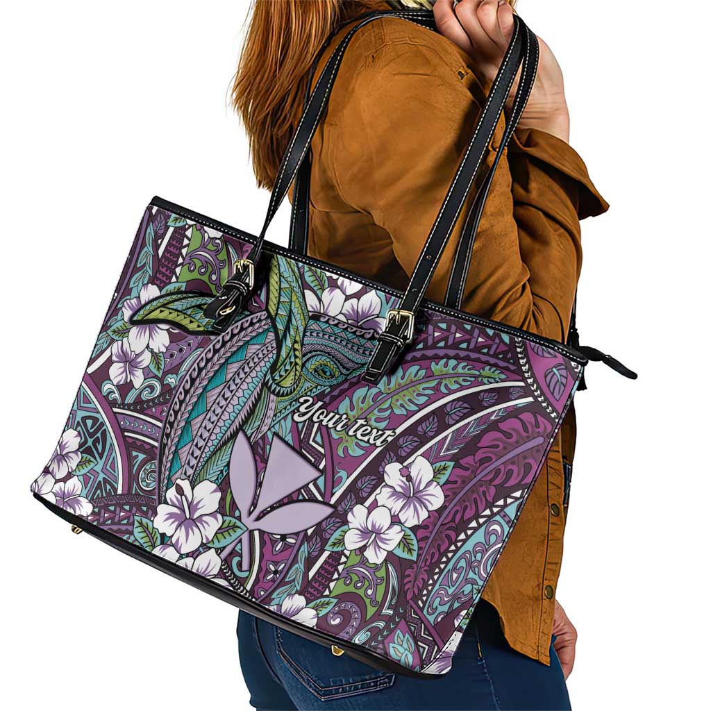 Personalised Hawaii Tribal Humpback Whale Leather Tote Bag Poni Hibiscus Seamless Pattern LT9 - Polynesian Pride