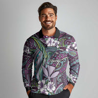 Personalised Hawaii Tribal Humpback Whale Long Sleeve Polo Shirt Poni Hibiscus Seamless Pattern LT9 - Polynesian Pride