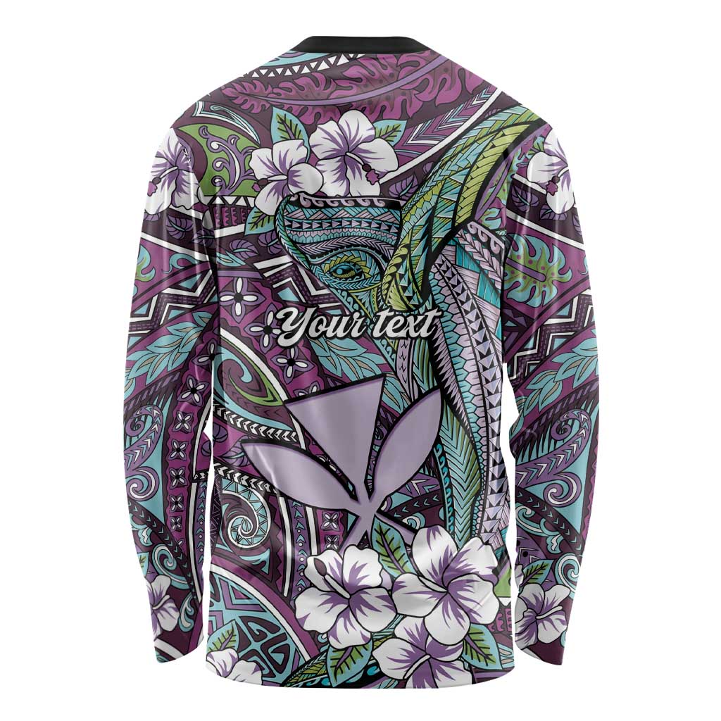 Personalised Hawaii Tribal Humpback Whale Long Sleeve Shirt Poni Hibiscus Seamless Pattern LT9 - Polynesian Pride