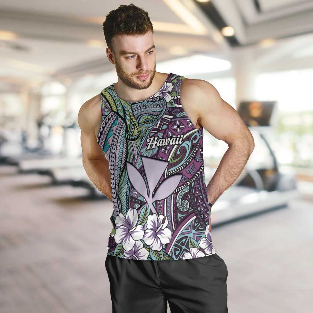 Personalised Hawaii Tribal Humpback Whale Men Tank Top Poni Hibiscus Seamless Pattern LT9 Purple - Polynesian Pride