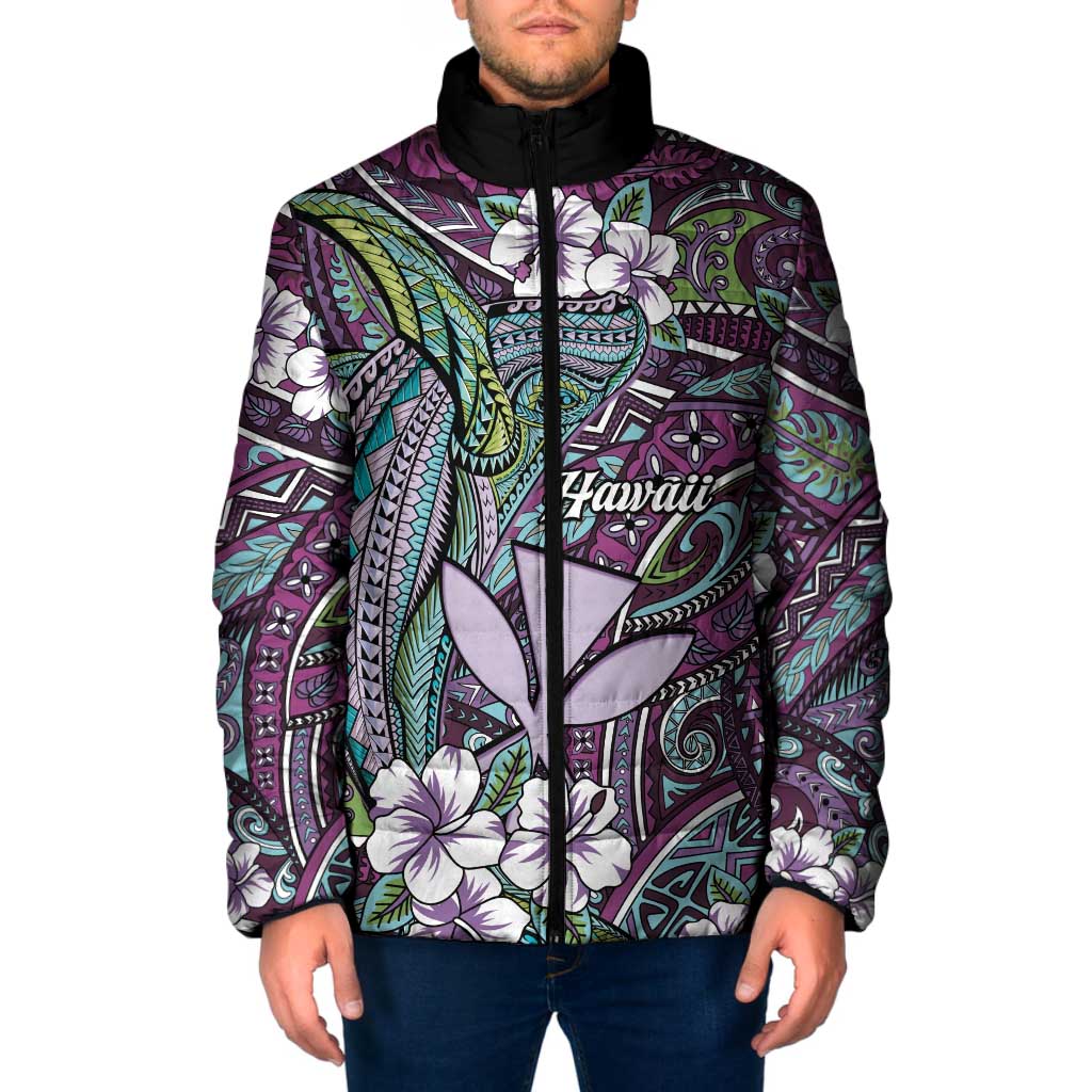 Personalised Hawaii Tribal Humpback Whale Padded Jacket Poni Hibiscus Seamless Pattern LT9 Men Purple - Polynesian Pride