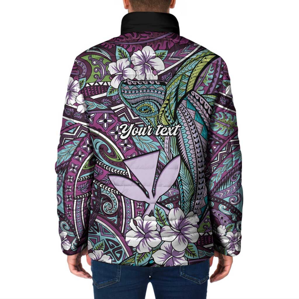 Personalised Hawaii Tribal Humpback Whale Padded Jacket Poni Hibiscus Seamless Pattern LT9 - Polynesian Pride