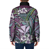 Personalised Hawaii Tribal Humpback Whale Padded Jacket Poni Hibiscus Seamless Pattern LT9 - Polynesian Pride