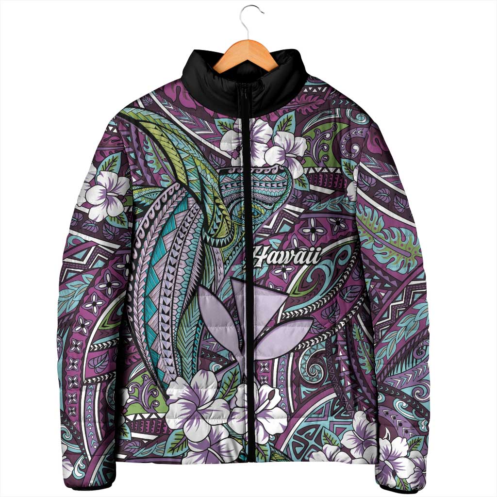 Personalised Hawaii Tribal Humpback Whale Padded Jacket Poni Hibiscus Seamless Pattern LT9 - Polynesian Pride