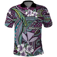 Personalised Hawaii Tribal Humpback Whale Polo Shirt Poni Hibiscus Seamless Pattern LT9 Purple - Polynesian Pride