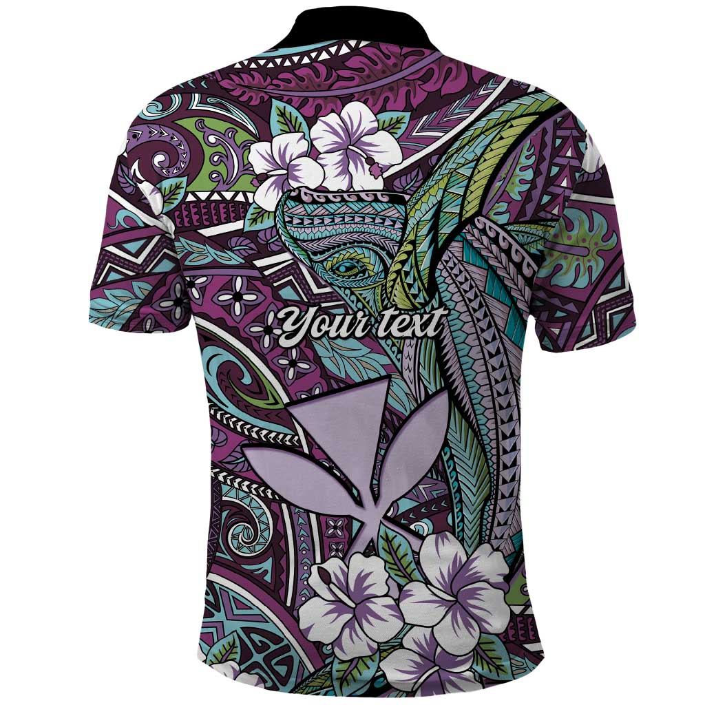 Personalised Hawaii Tribal Humpback Whale Polo Shirt Poni Hibiscus Seamless Pattern LT9 - Polynesian Pride
