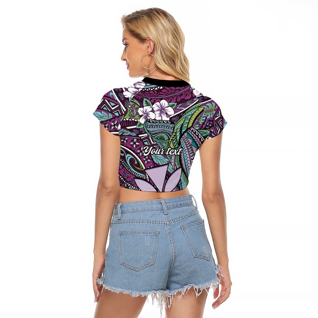 Personalised Hawaii Tribal Humpback Whale Raglan Cropped T Shirt Poni Hibiscus Seamless Pattern LT9 - Polynesian Pride