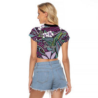 Personalised Hawaii Tribal Humpback Whale Raglan Cropped T Shirt Poni Hibiscus Seamless Pattern LT9 - Polynesian Pride