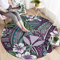 Personalised Hawaii Tribal Humpback Whale Round Carpet Poni Hibiscus Seamless Pattern LT9 - Polynesian Pride