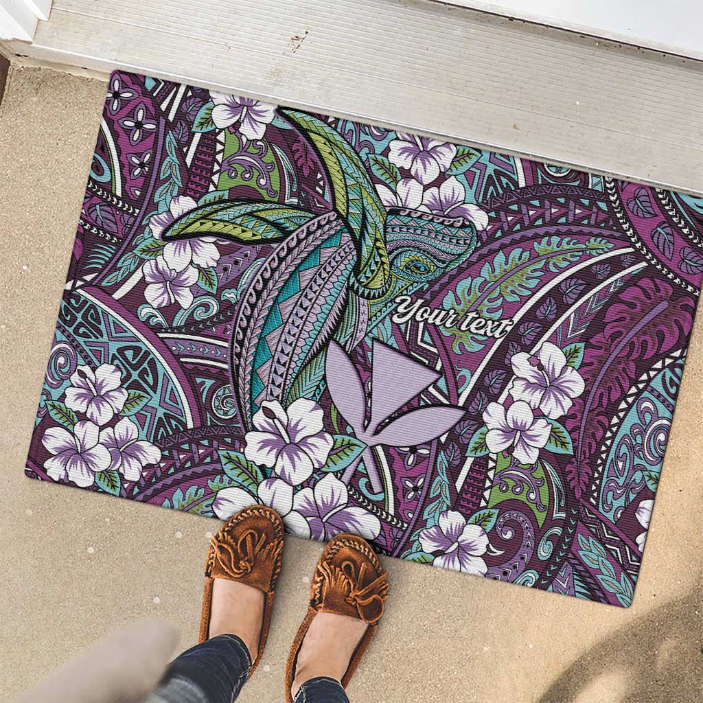Personalised Hawaii Tribal Humpback Whale Rubber Doormat Poni Hibiscus Seamless Pattern LT9 - Polynesian Pride