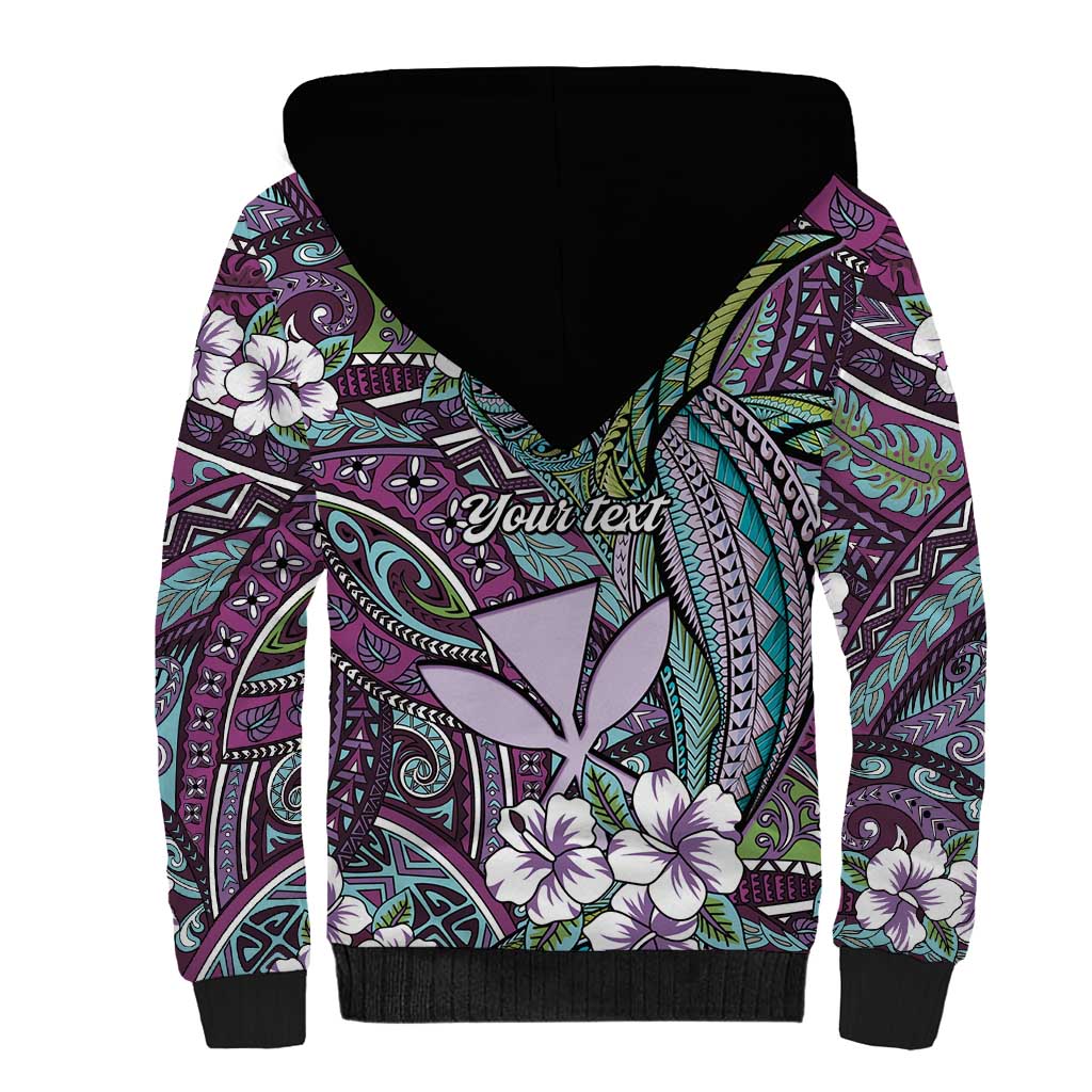 Personalised Hawaii Tribal Humpback Whale Sherpa Hoodie Poni Hibiscus Seamless Pattern LT9 - Polynesian Pride