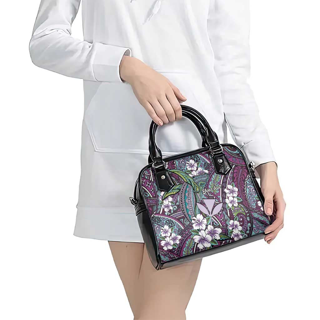 Personalised Hawaii Tribal Humpback Whale Shoulder Handbag Poni Hibiscus Seamless Pattern LT9 - Polynesian Pride