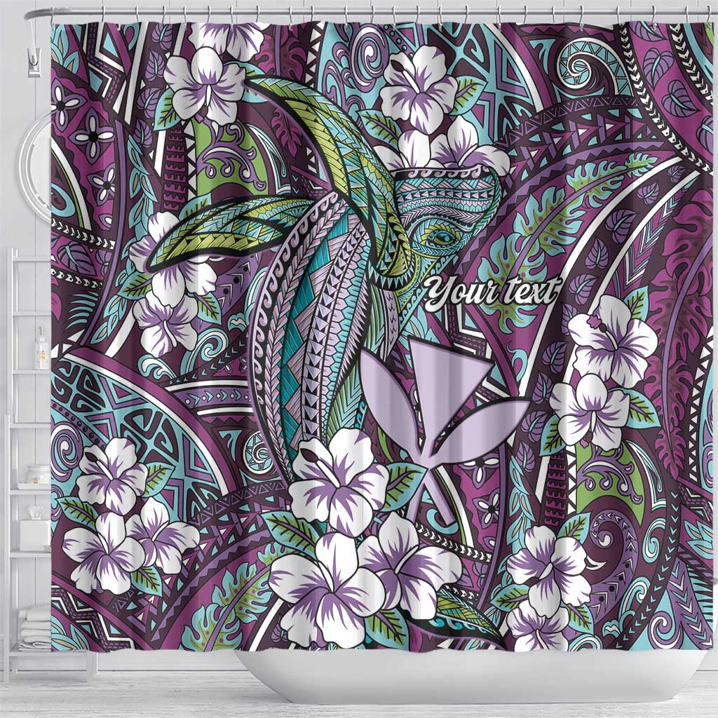 Personalised Hawaii Tribal Humpback Whale Shower Curtain Poni Hibiscus Seamless Pattern LT9 - Polynesian Pride