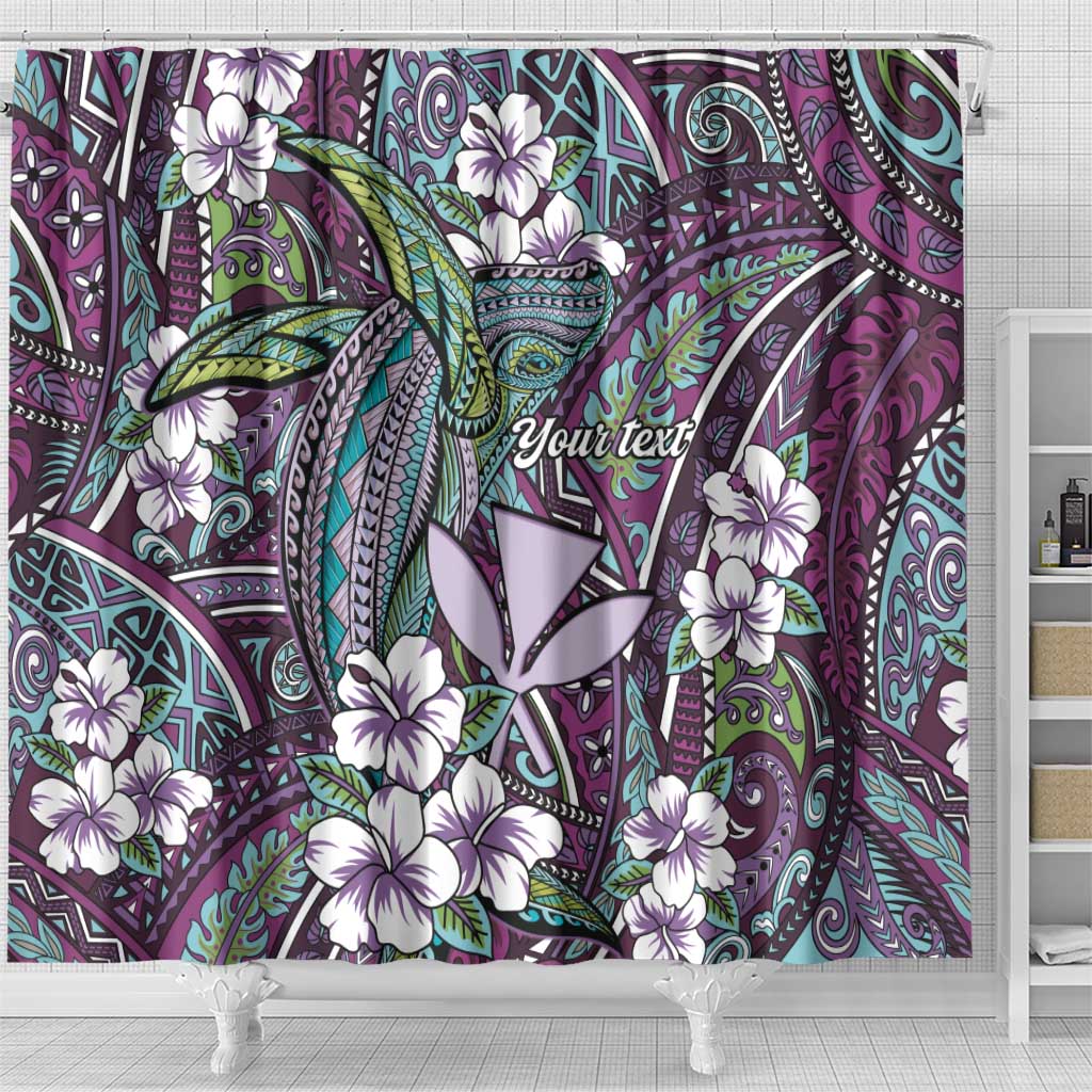 Personalised Hawaii Tribal Humpback Whale Shower Curtain Poni Hibiscus Seamless Pattern LT9 - Polynesian Pride