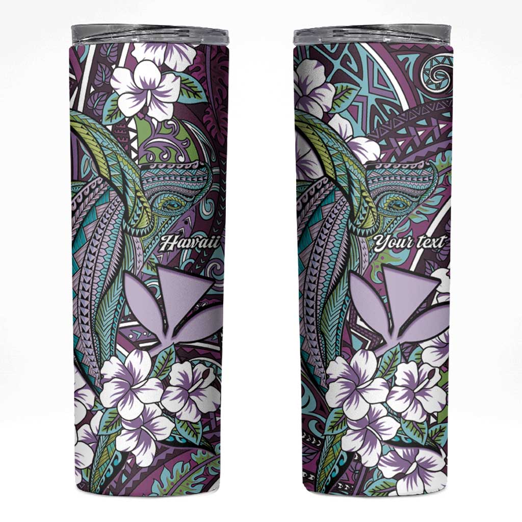 Personalised Hawaii Tribal Humpback Whale Skinny Tumbler Poni Hibiscus Seamless Pattern LT9 Purple - Polynesian Pride