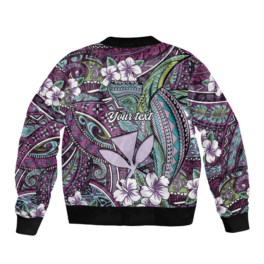 Personalised Hawaii Tribal Humpback Whale Sleeve Zip Bomber Jacket Poni Hibiscus Seamless Pattern LT9 - Polynesian Pride
