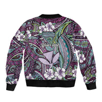 Personalised Hawaii Tribal Humpback Whale Sleeve Zip Bomber Jacket Poni Hibiscus Seamless Pattern LT9 - Polynesian Pride