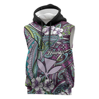 Personalised Hawaii Tribal Humpback Whale Sleeveless Hoodie Poni Hibiscus Seamless Pattern LT9 Purple - Polynesian Pride