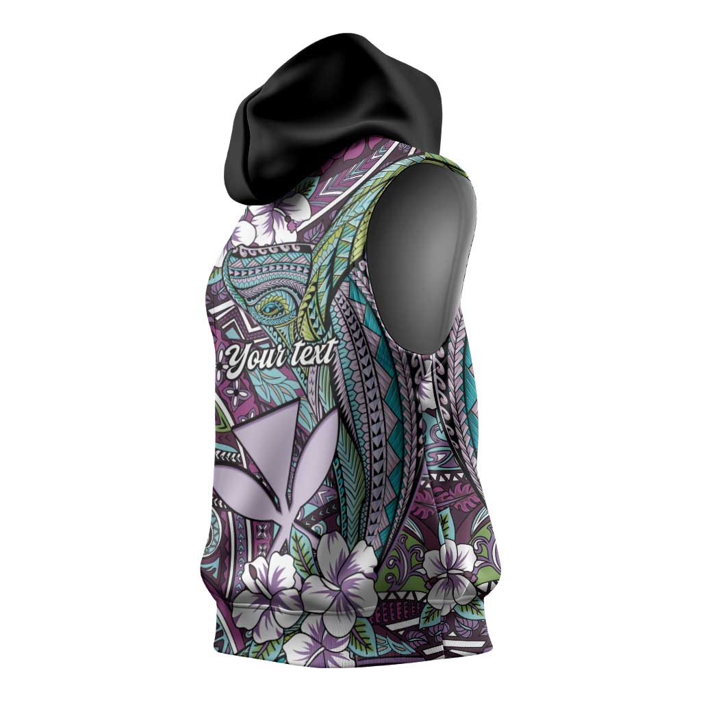 Personalised Hawaii Tribal Humpback Whale Sleeveless Hoodie Poni Hibiscus Seamless Pattern LT9 - Polynesian Pride