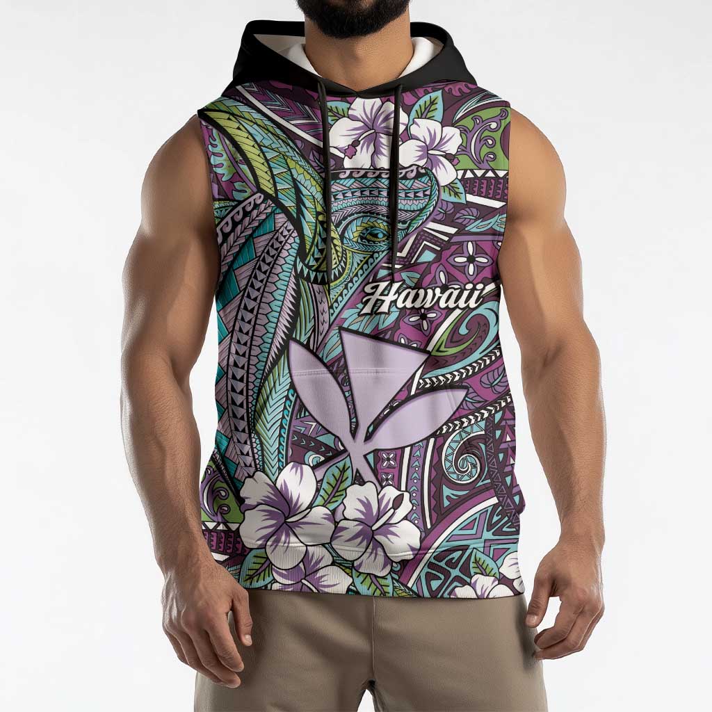 Personalised Hawaii Tribal Humpback Whale Sleeveless Hoodie Poni Hibiscus Seamless Pattern LT9 - Polynesian Pride