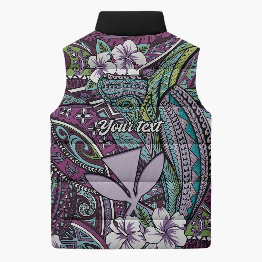Personalised Hawaii Tribal Humpback Whale Sleeveless Puffer Jacket Poni Hibiscus Seamless Pattern LT9 - Polynesian Pride