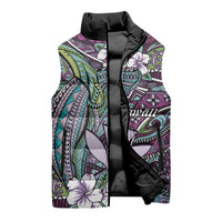 Personalised Hawaii Tribal Humpback Whale Sleeveless Puffer Jacket Poni Hibiscus Seamless Pattern LT9 - Polynesian Pride