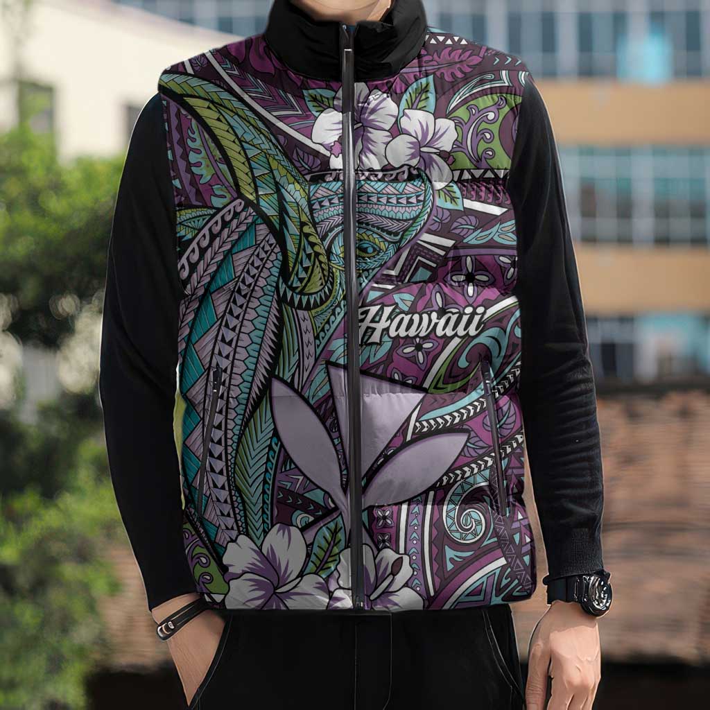 Personalised Hawaii Tribal Humpback Whale Sleeveless Puffer Jacket Poni Hibiscus Seamless Pattern LT9 - Polynesian Pride
