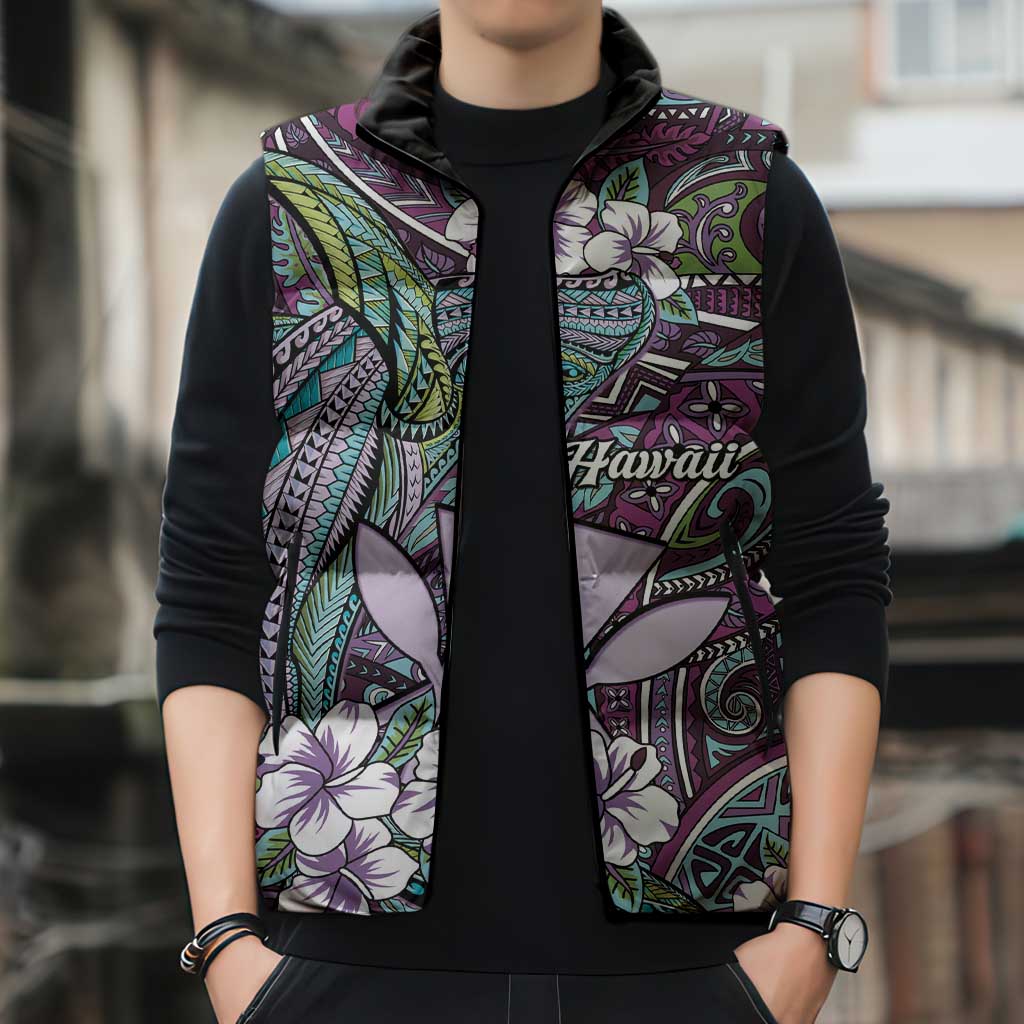 Personalised Hawaii Tribal Humpback Whale Sleeveless Puffer Jacket Poni Hibiscus Seamless Pattern LT9 - Polynesian Pride
