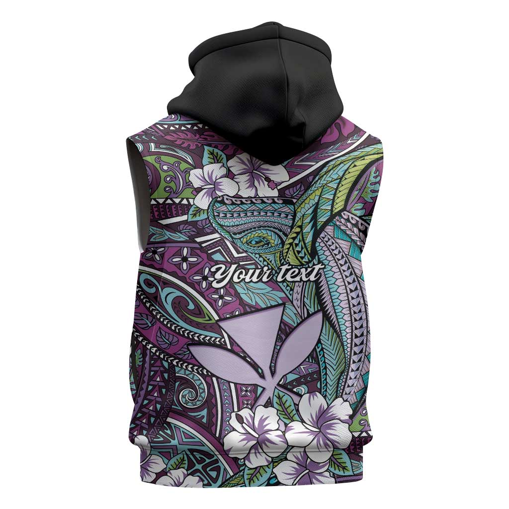 Personalised Hawaii Tribal Humpback Whale Sleeveless Zip Hoodie Poni Hibiscus Seamless Pattern LT9 - Polynesian Pride