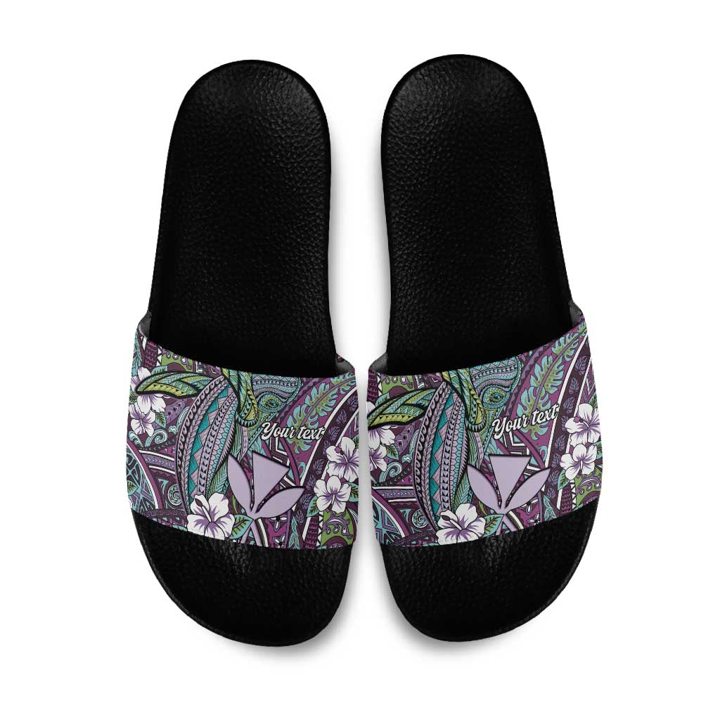 Personalised Hawaii Tribal Humpback Whale Slide Sandals Poni Hibiscus Seamless Pattern LT9 Purple - Polynesian Pride