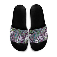 Personalised Hawaii Tribal Humpback Whale Slide Sandals Poni Hibiscus Seamless Pattern LT9 Purple - Polynesian Pride