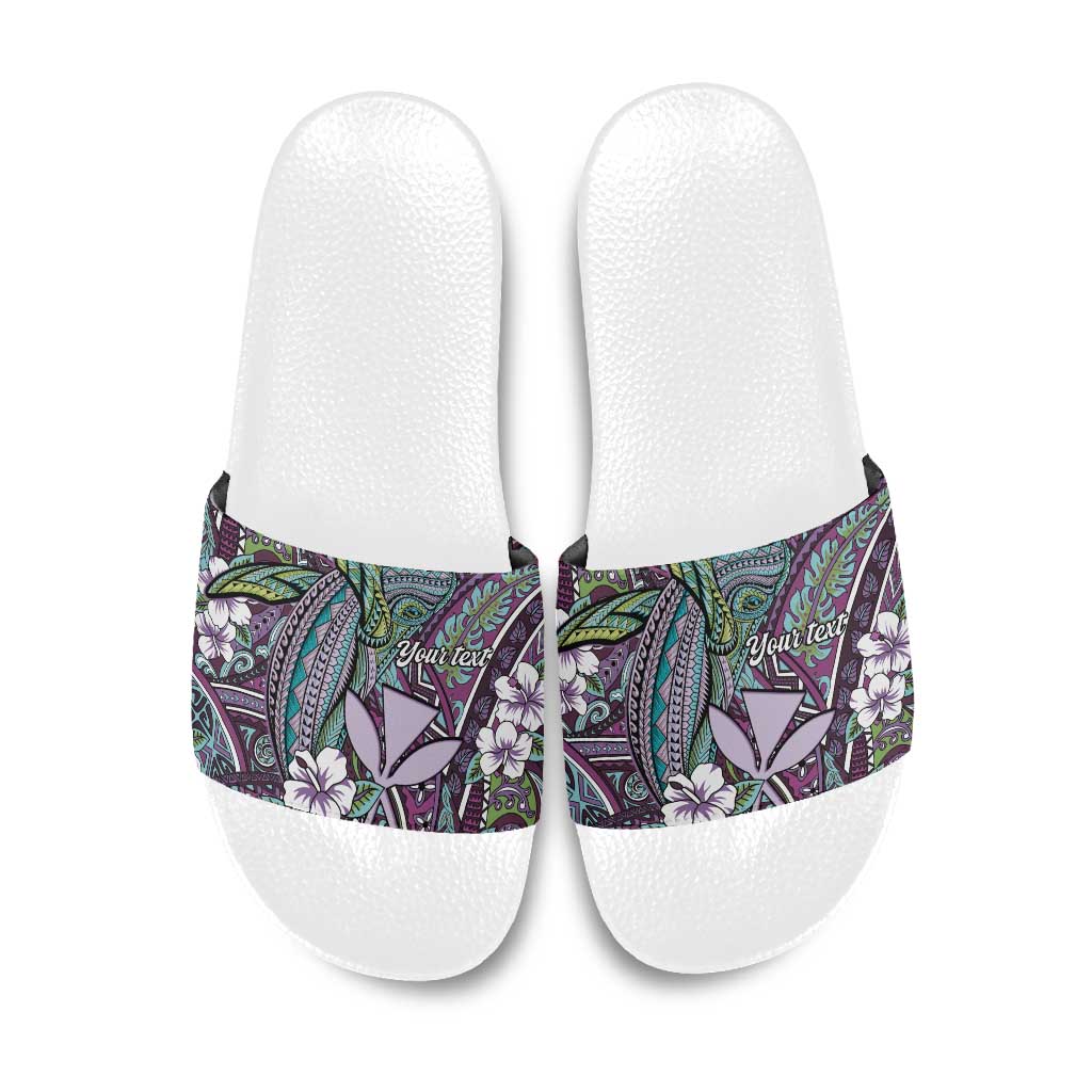 Personalised Hawaii Tribal Humpback Whale Slide Sandals Poni Hibiscus Seamless Pattern LT9 Purple - Polynesian Pride