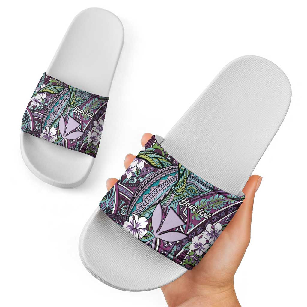 Personalised Hawaii Tribal Humpback Whale Slide Sandals Poni Hibiscus Seamless Pattern LT9 - Polynesian Pride